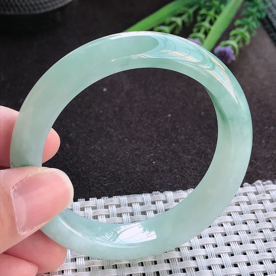 实拍A货翡翠54.5/12.8/8.5老坑冰胶果冻冰飘花手镯宽边玉镯手环