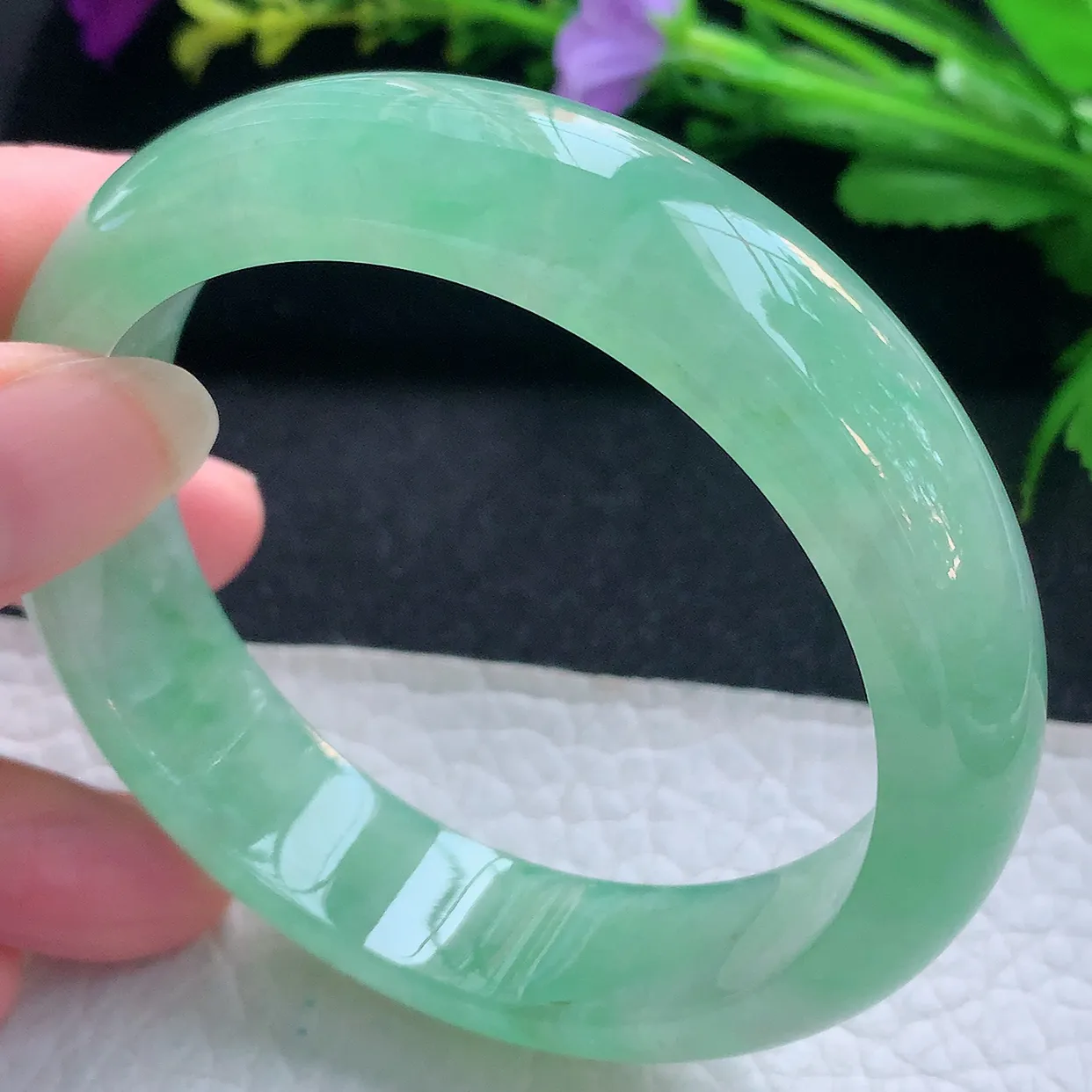 nr收藏款58.5*14.8*7.8平安镯 天然缅甸翡翠玉手镯冰绿？宽边玉手环