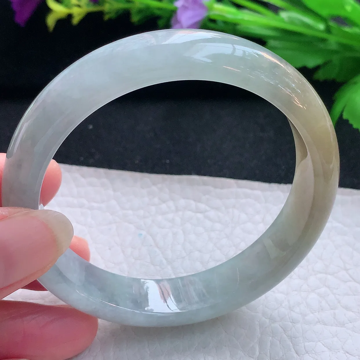 js实拍58*13.6*7.6平安镯 天然缅甸翡翠玉手镯冰双彩宽边玉手环