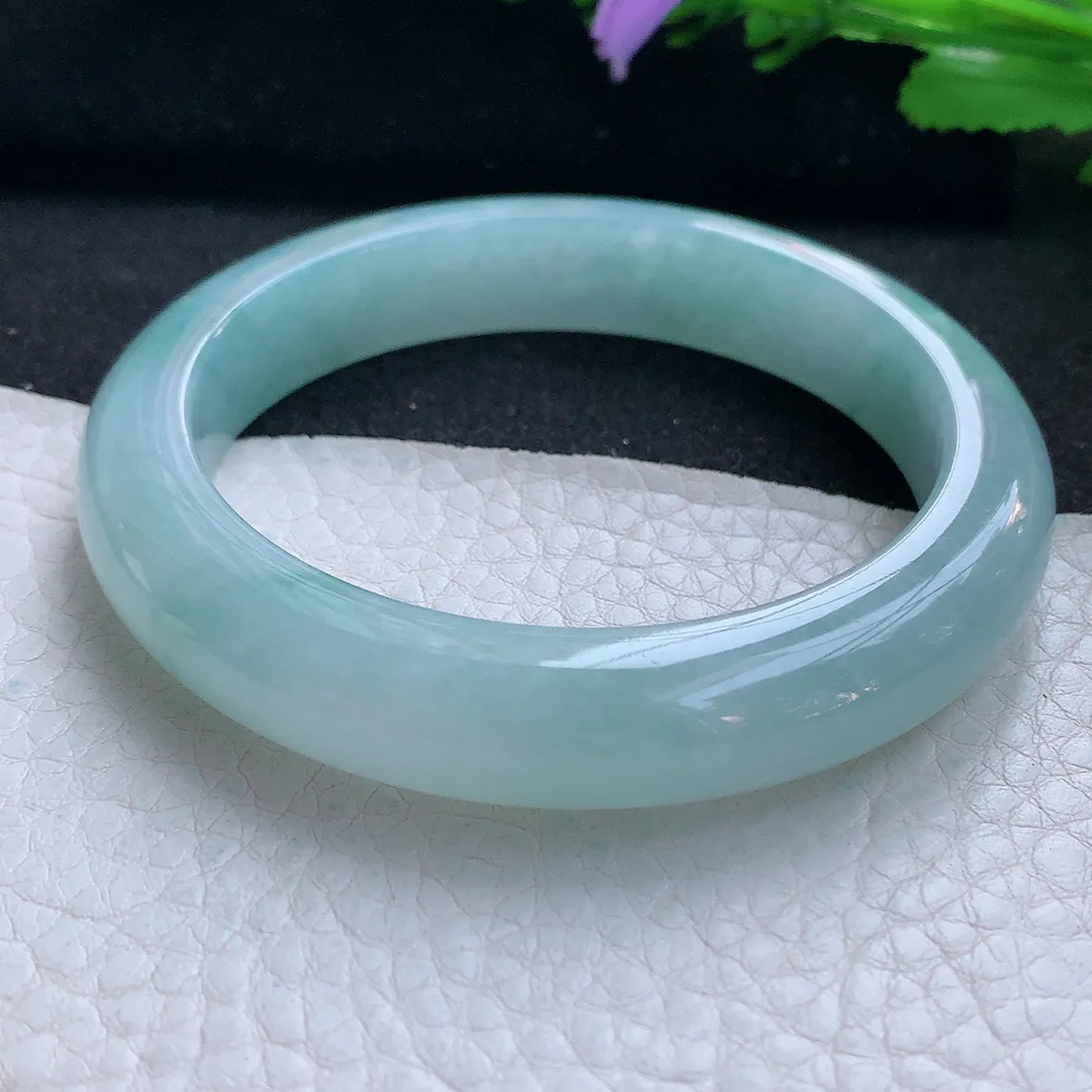 r实拍56*11.6*8.8平安镯 天然缅甸翡翠玉手镯水润淡蓝韵宽边玉手环