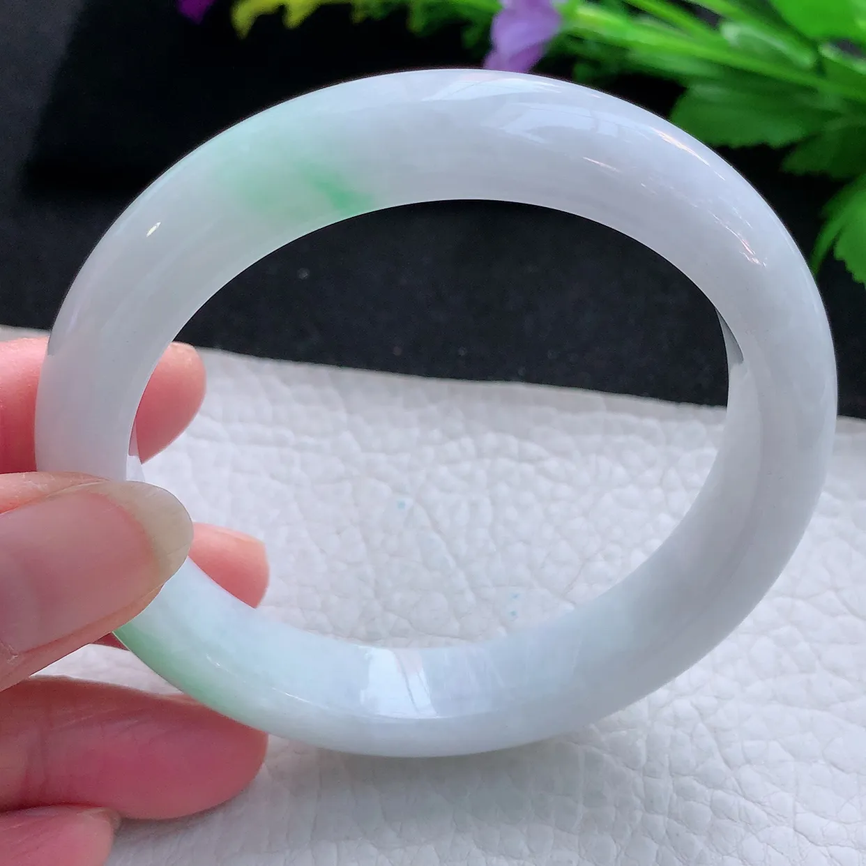 hy大圈口60*12.8*8.7平安镯 天然缅甸翡翠玉手镯水润飘绿花宽边玉手环