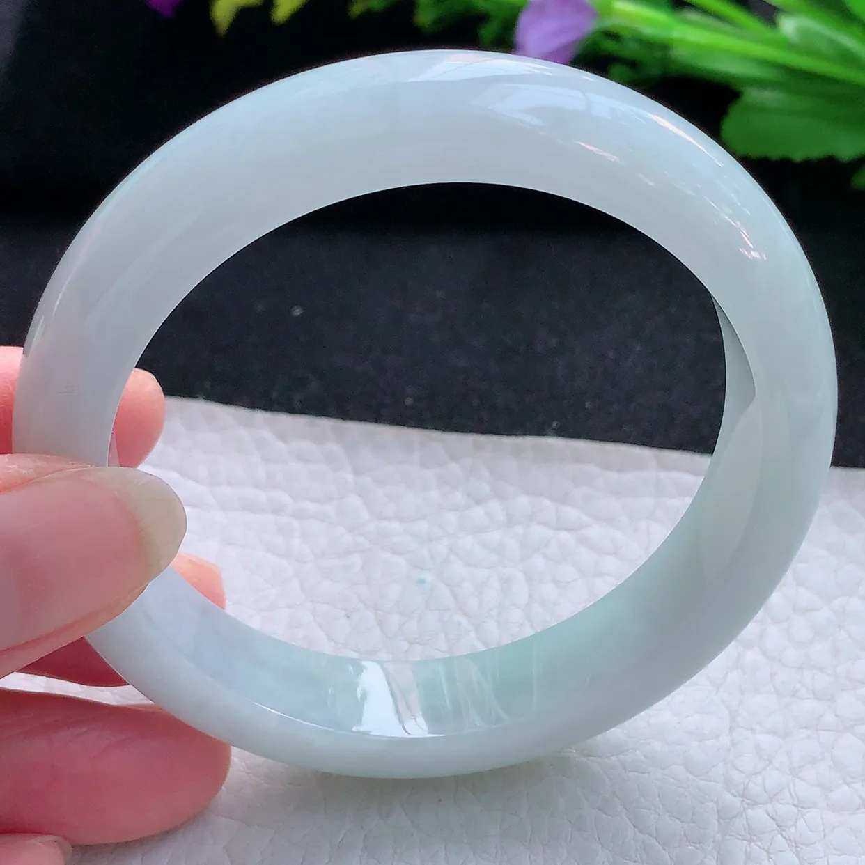 ee实拍57*12.5*8.4平安镯 天然缅甸翡翠玉手镯水润白月光宽边玉手环