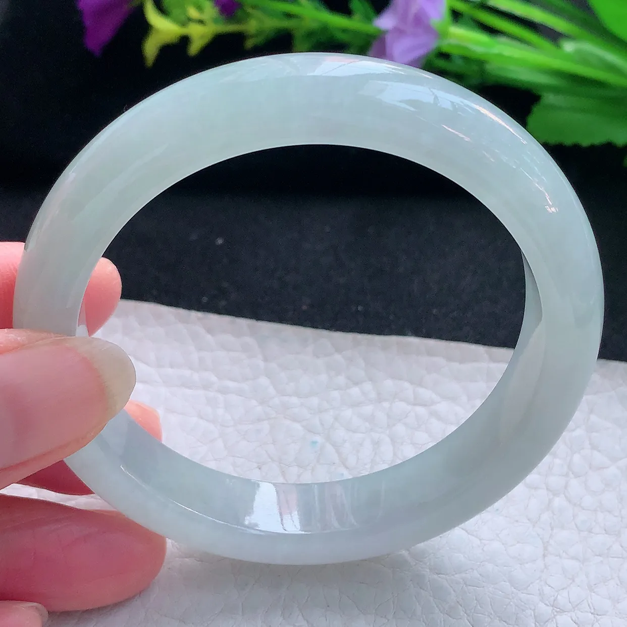 js实拍55.5*11.8*8.3平安镯 天然缅甸翡翠玉手镯冰晴宽边玉手环