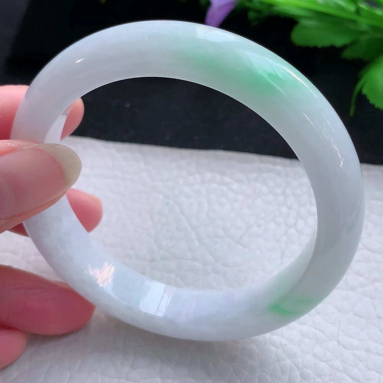 hy大圈口60*12.8*8.7平安镯 天然缅甸翡翠玉手镯水润飘绿花宽边玉手环