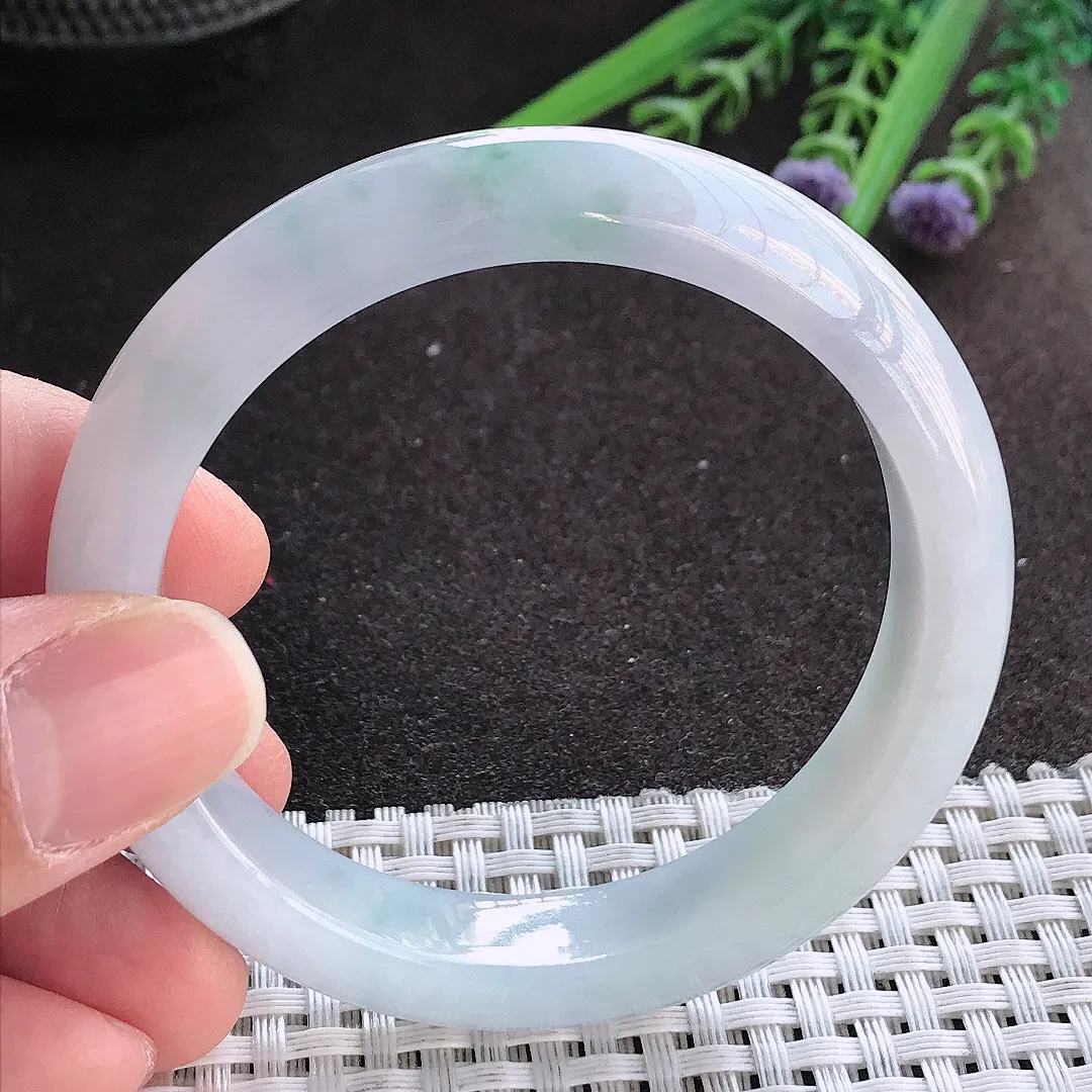 实拍A货翡翠53/11.2/7.8老坑精美冰润紫罗兰手镯宽边玉镯手环