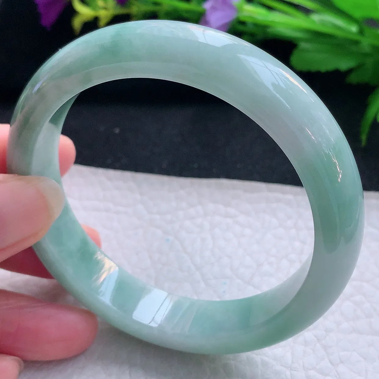 js实拍58.5*13*8.3平安镯 天然缅甸翡翠玉手镯飘花水润宽边玉手环