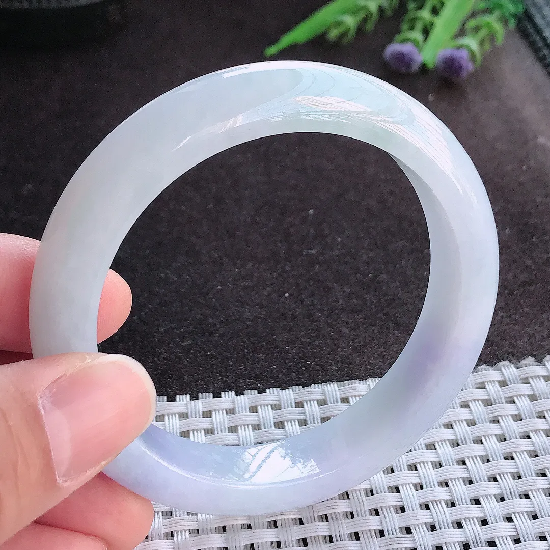 实拍A货翡翠55/12.3/8.5老坑冰润起胶紫罗兰手镯宽边玉镯手环