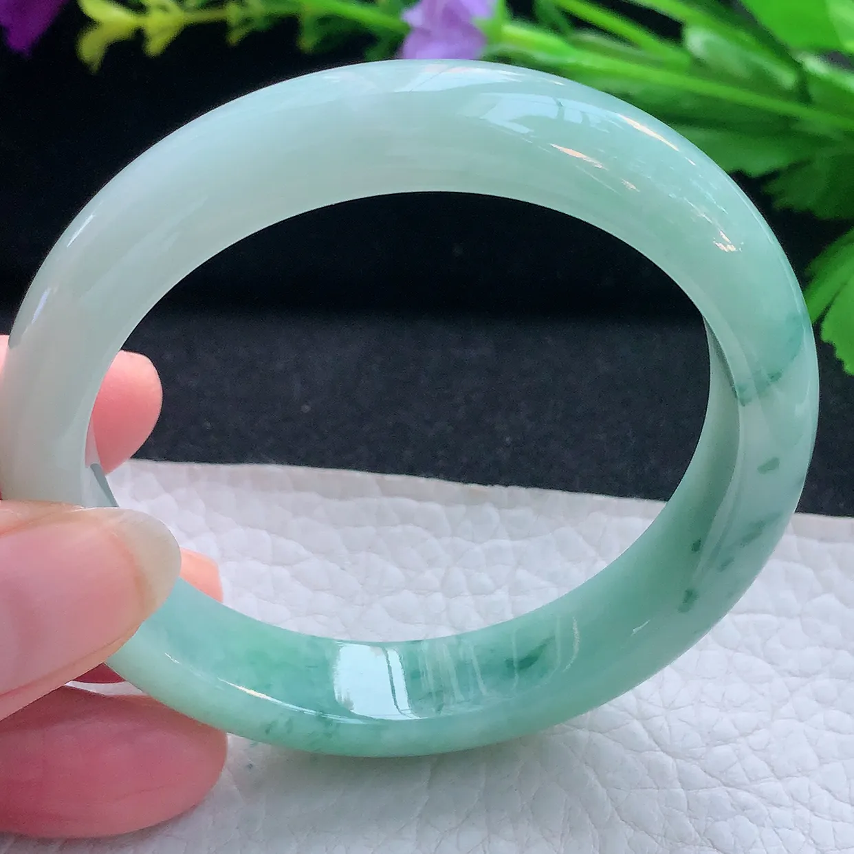 nr实拍56*13.8*7.5平安镯 天然缅甸翡翠玉手镯飘花水润宽边玉手环