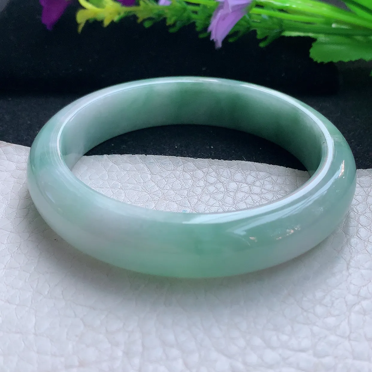 js实拍58.5*13*8.3平安镯 天然缅甸翡翠玉手镯飘花水润宽边玉手环