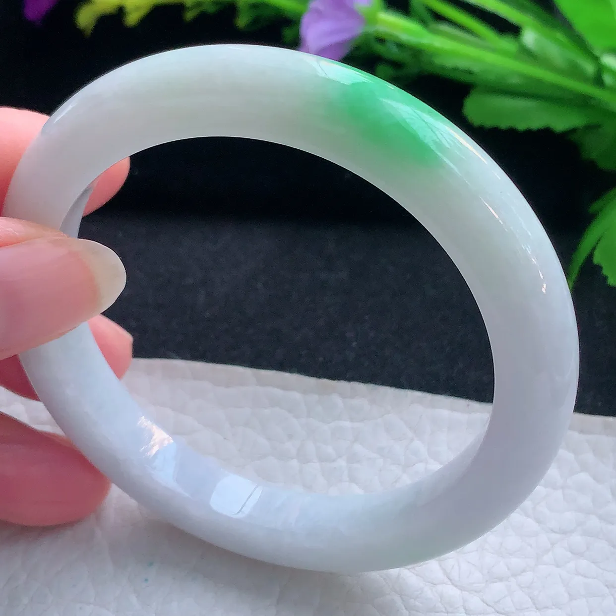 nr实拍55.5*11.6*7.2平安镯 天然缅甸翡翠玉手镯白底青秀气宽边玉手环