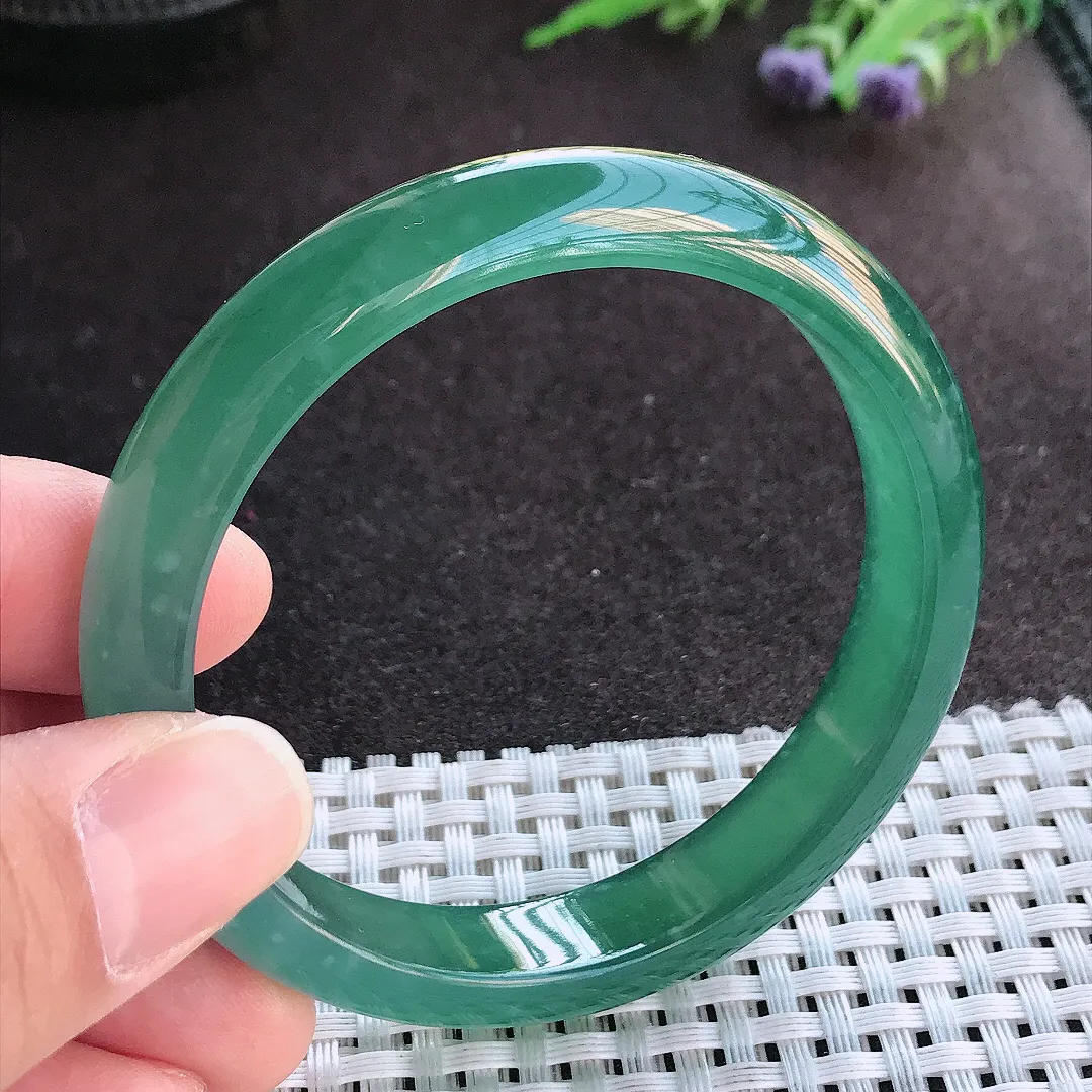 实拍A货翡翠56/11.1/7.2老坑冰胶水灵满色蓝韵手镯宽边玉镯手环