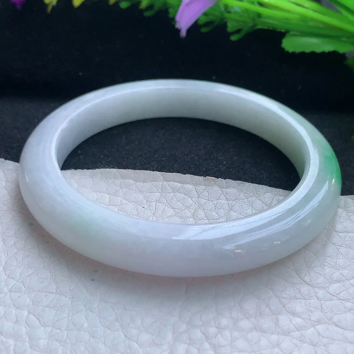 nr实拍55.5*11.6*7.2平安镯 天然缅甸翡翠玉手镯白底青秀气宽边玉手环