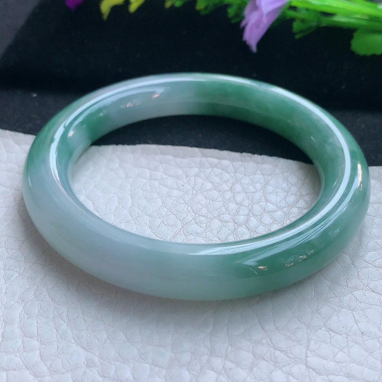 z实拍55*10.8*10.3美人镯 天然缅甸翡翠玉手镯水润飘花圆条玉手环