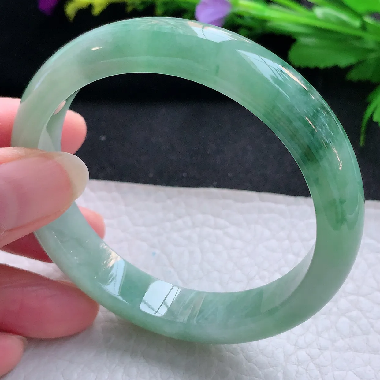 hy实拍56.5*12*7.6平安镯 天然缅甸翡翠玉手镯水润飘花宽边玉手环