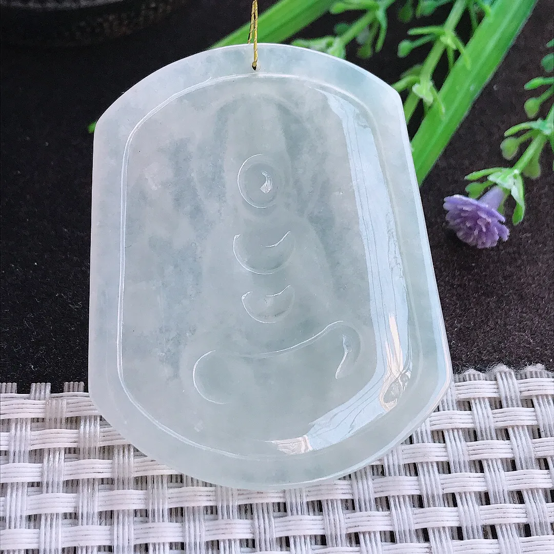 实拍A货翡翠53.8/44.3/4.5老坑秀气冰润起胶观音菩萨吊坠翡翠挂件