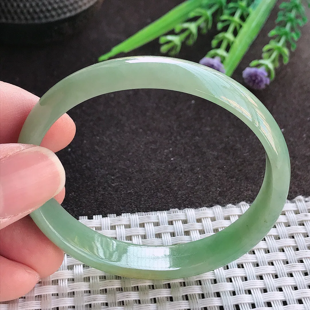 实拍A货翡翠56/49/12.3/5.5老坑精美冰润黄加绿贵妃手镯宽边玉镯手环