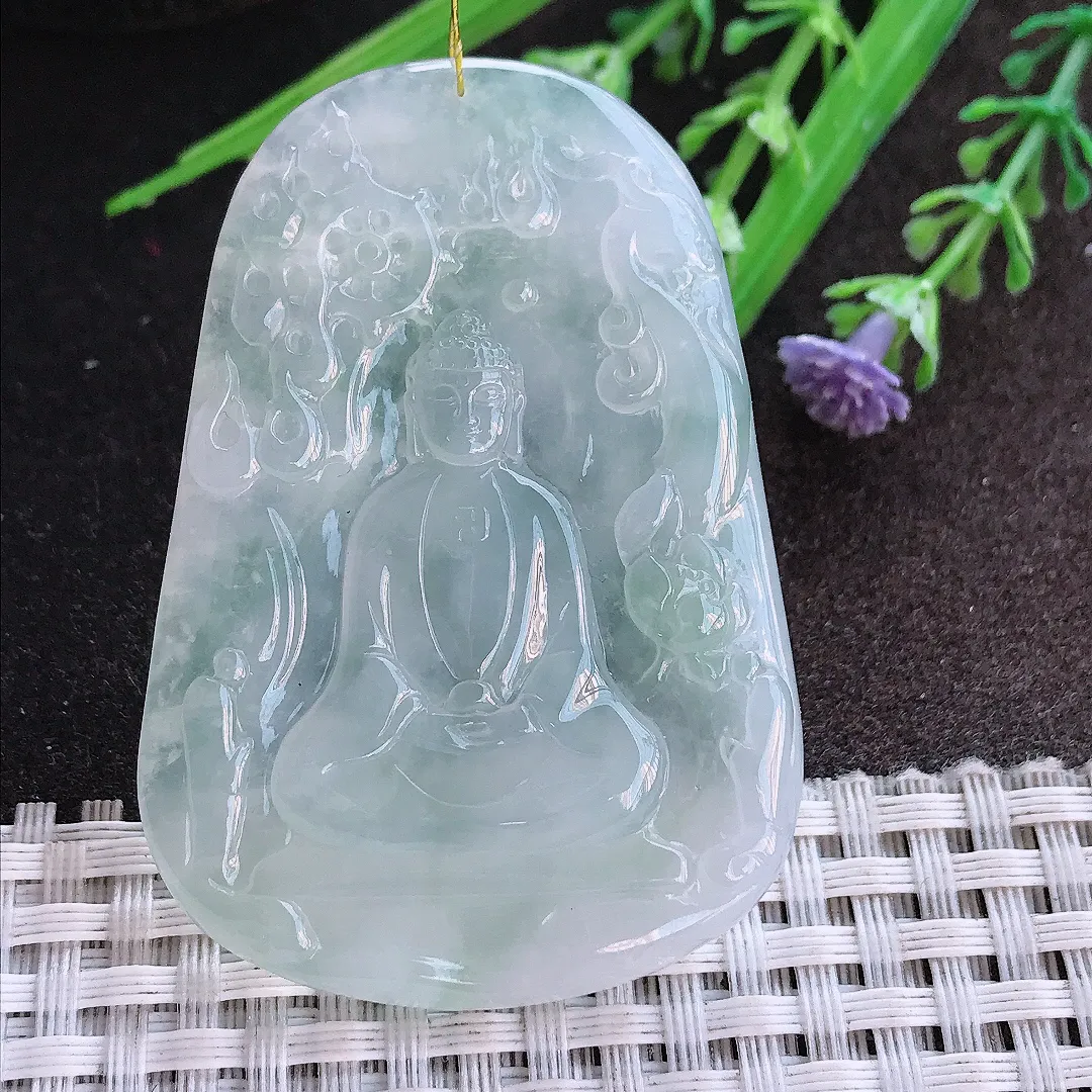 实拍A货翡翠56.7/39.6/5.8老坑冰胶果冻如来佛祖吊坠翡翠挂件