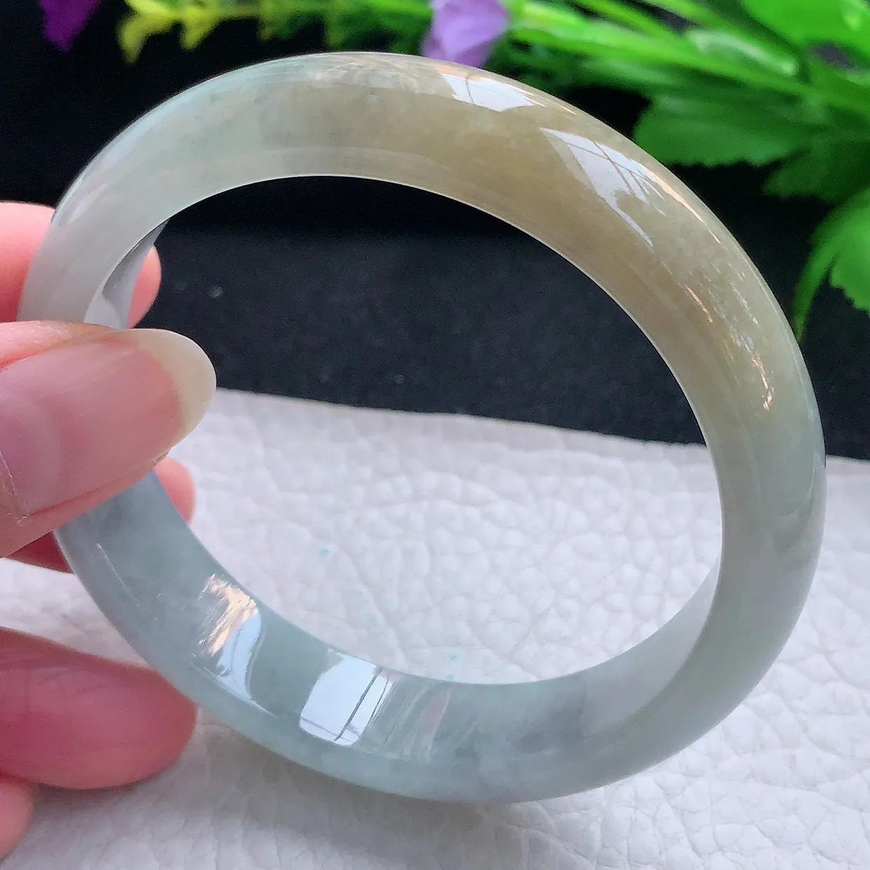 js实拍58*13.6*7.6平安镯 天然缅甸翡翠玉手镯冰双彩宽边玉手环