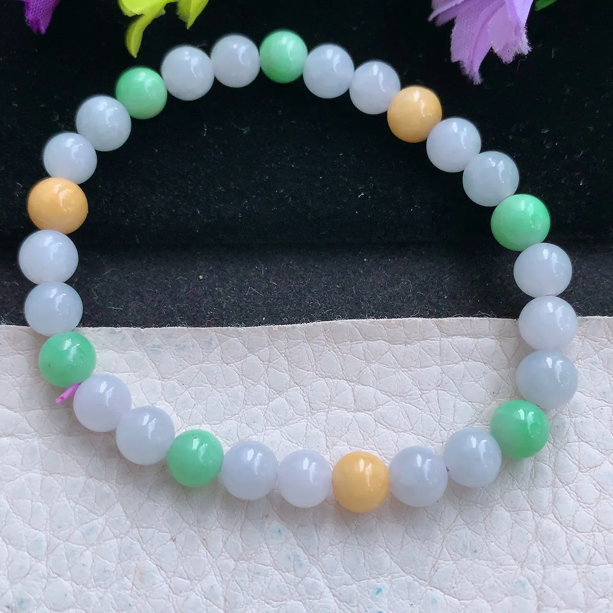 zen实拍7mm天然缅甸翡翠三彩圆珠手串 女款时尚简约珠串手链