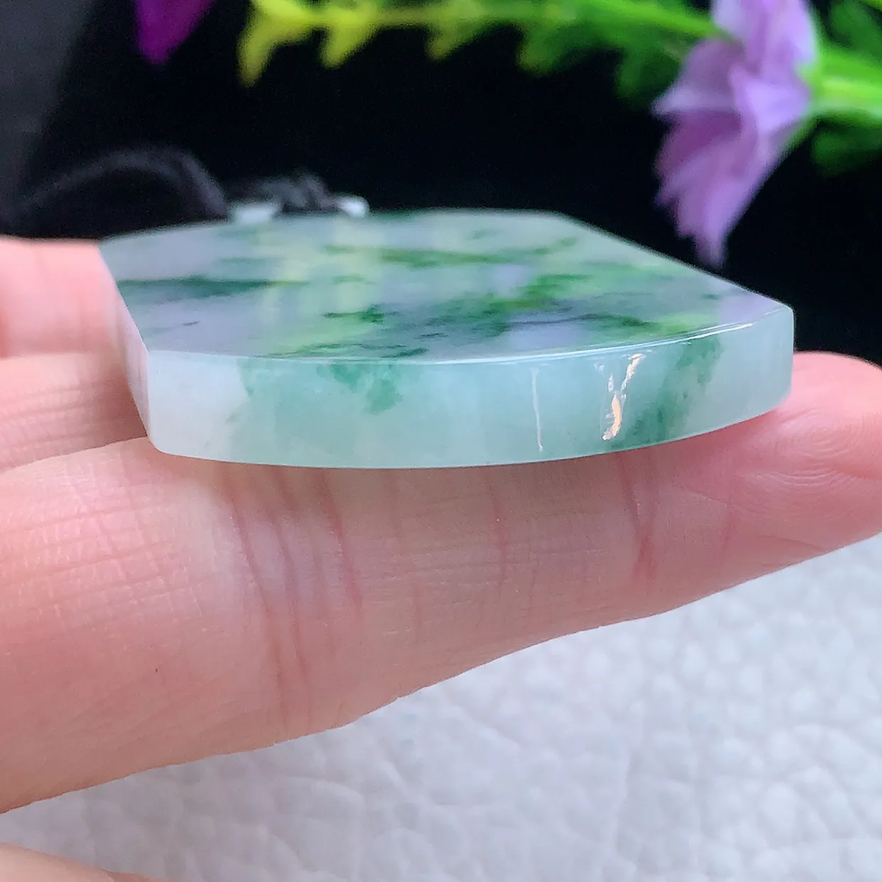 yl实拍53*38.5*6缅甸翡翠冰飘花平安无事牌吊带吊坠 经典素面无字牌项坠