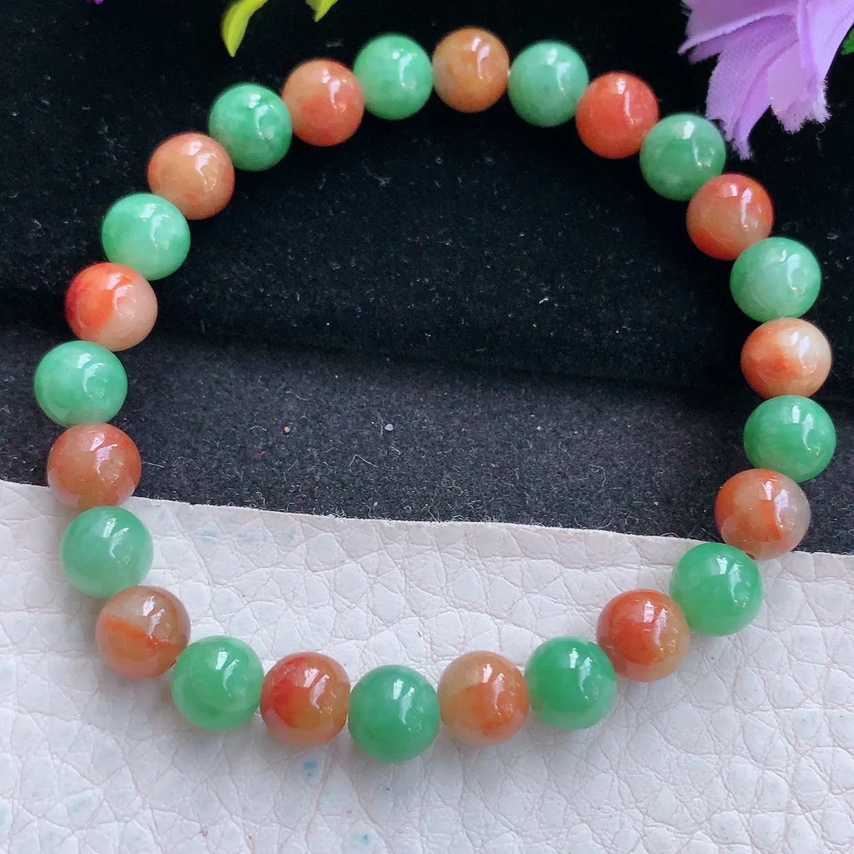 zen实拍7.2mm天然缅甸翡翠双彩圆珠手串 女款时尚简约珠串手链