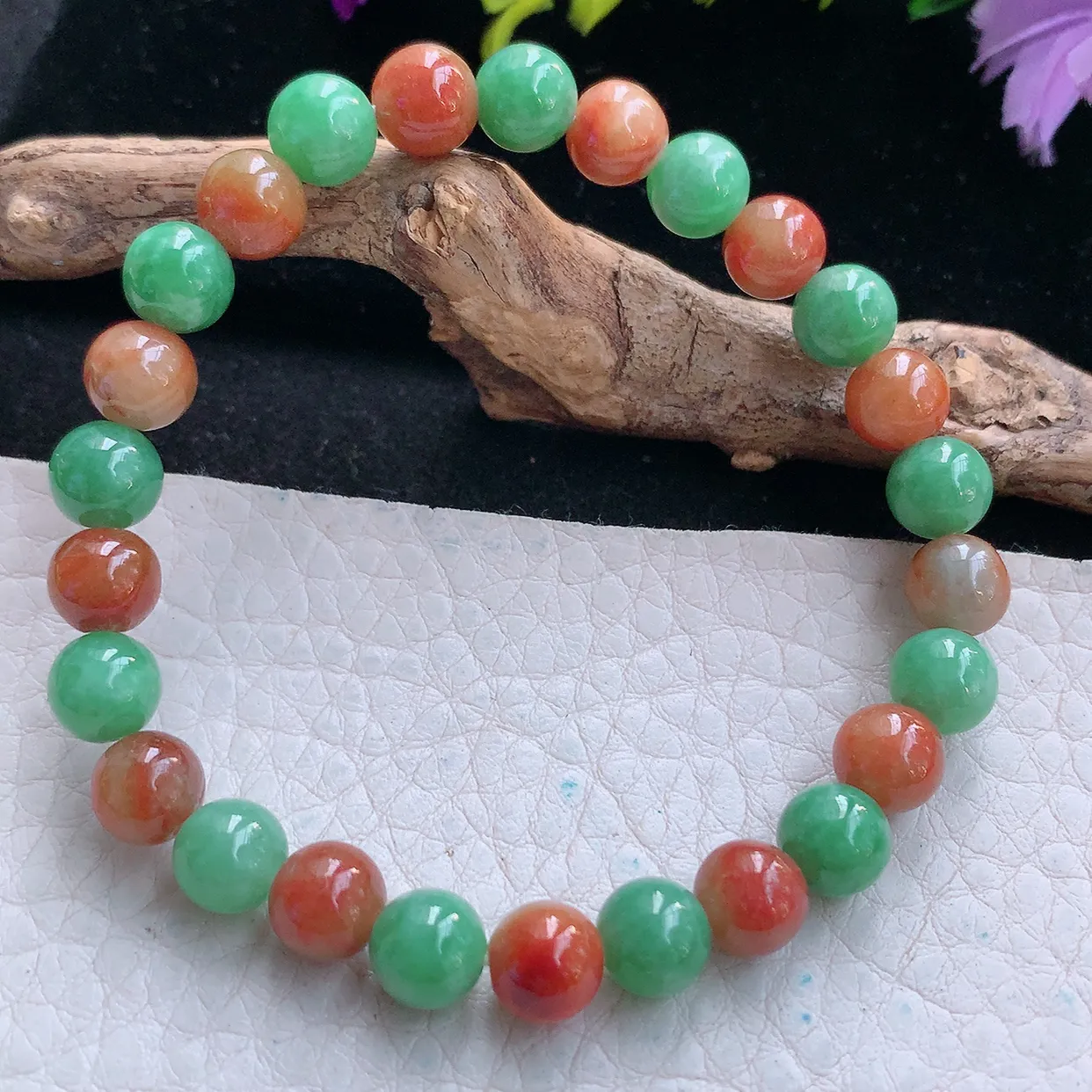 zen实拍7.2mm天然缅甸翡翠双彩圆珠手串 女款时尚简约珠串手链