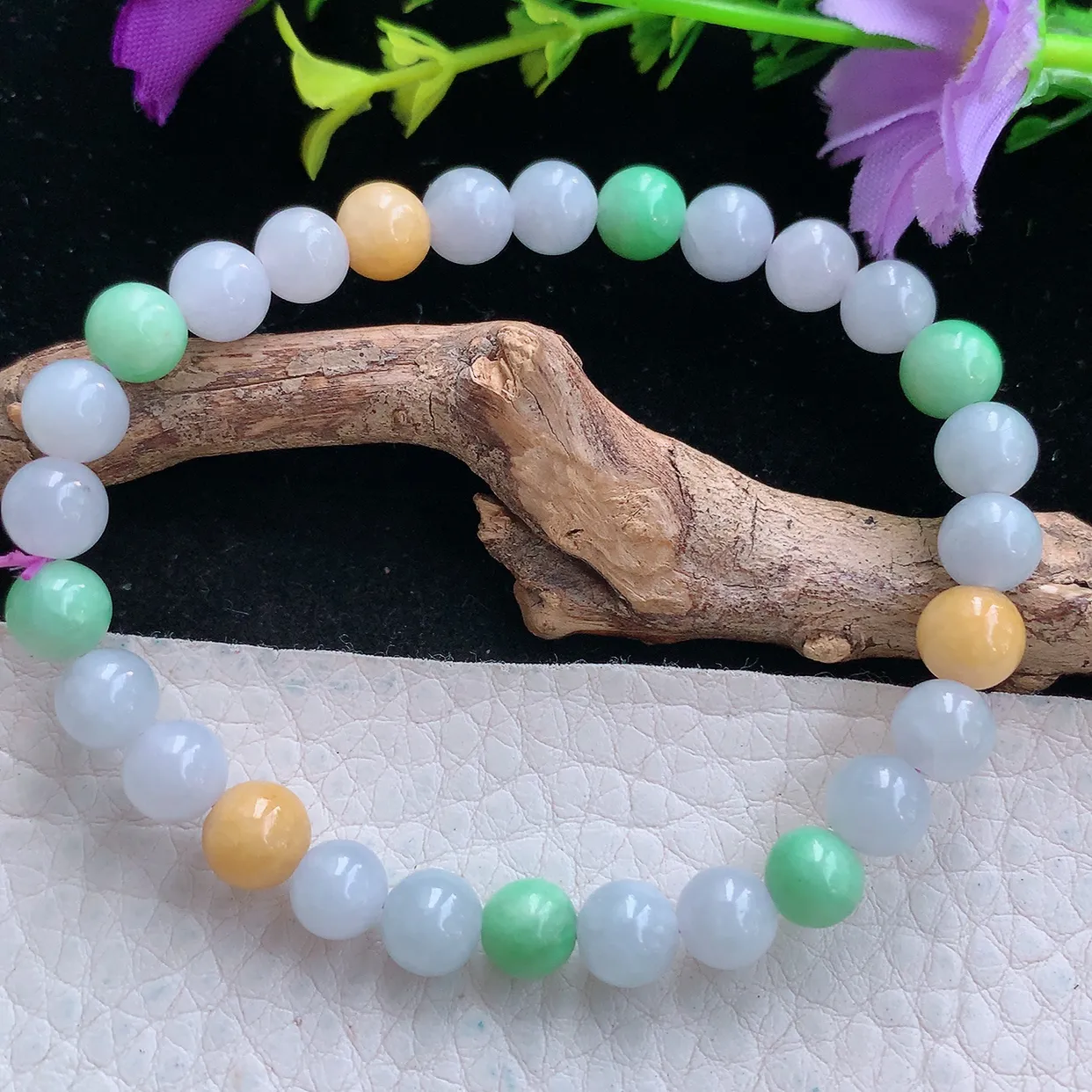 zen实拍7mm天然缅甸翡翠三彩圆珠手串 女款时尚简约珠串手链