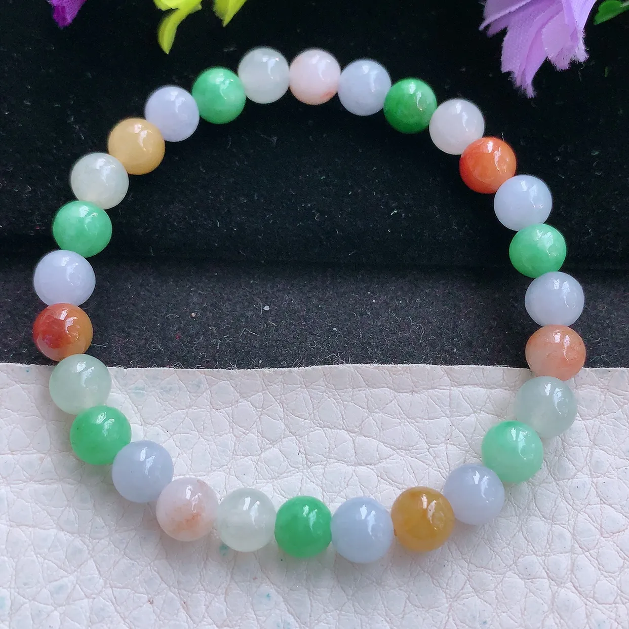 zen实拍6.8mm天然缅甸翡翠冰三彩圆珠手串 女款时尚简约珠串手链