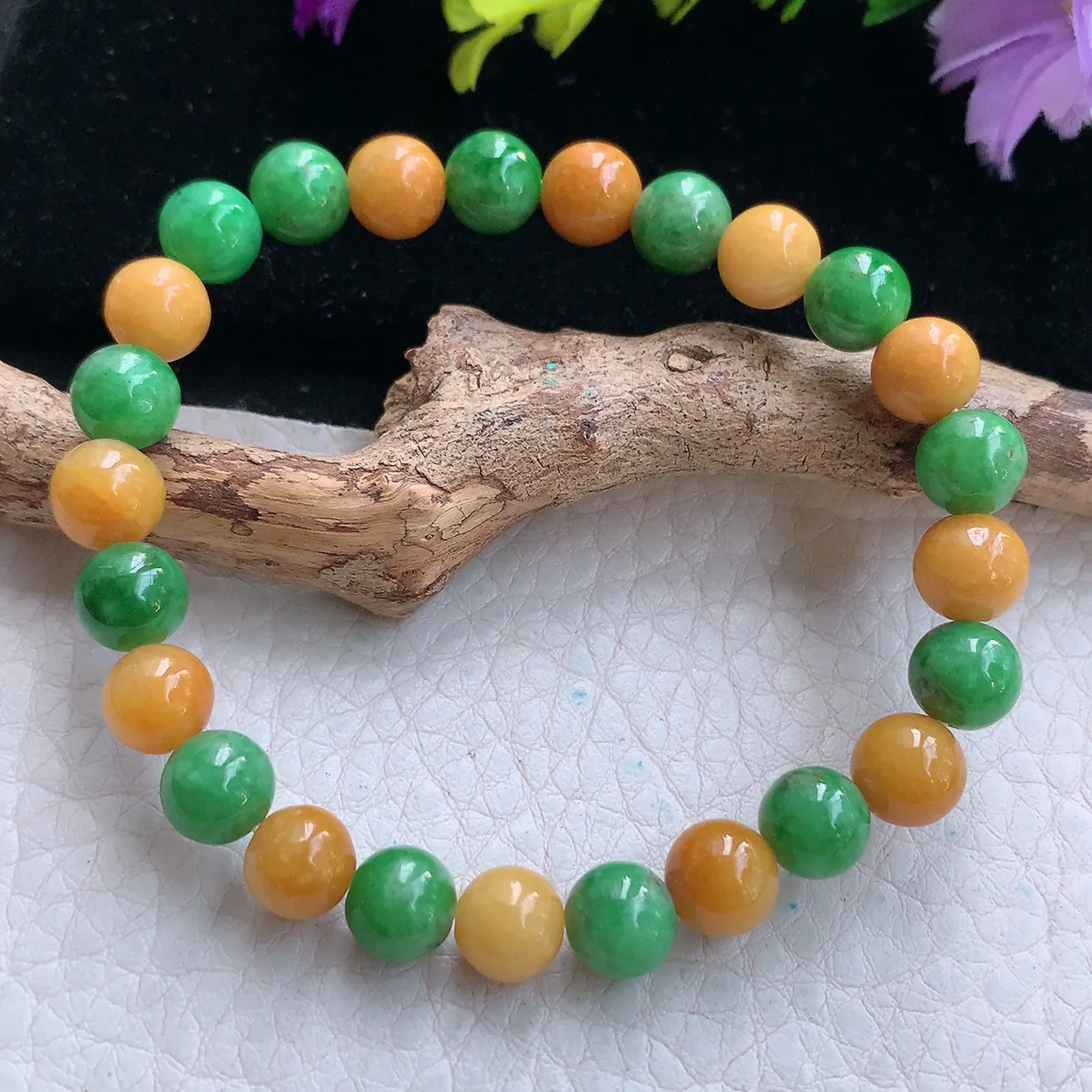 zen实拍7.6mm天然缅甸翡翠双彩圆珠手串 女款时尚简约珠串手链