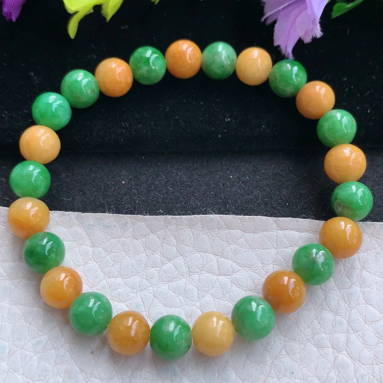 zen实拍7.6mm天然缅甸翡翠双彩圆珠手串 女款时尚简约珠串手链