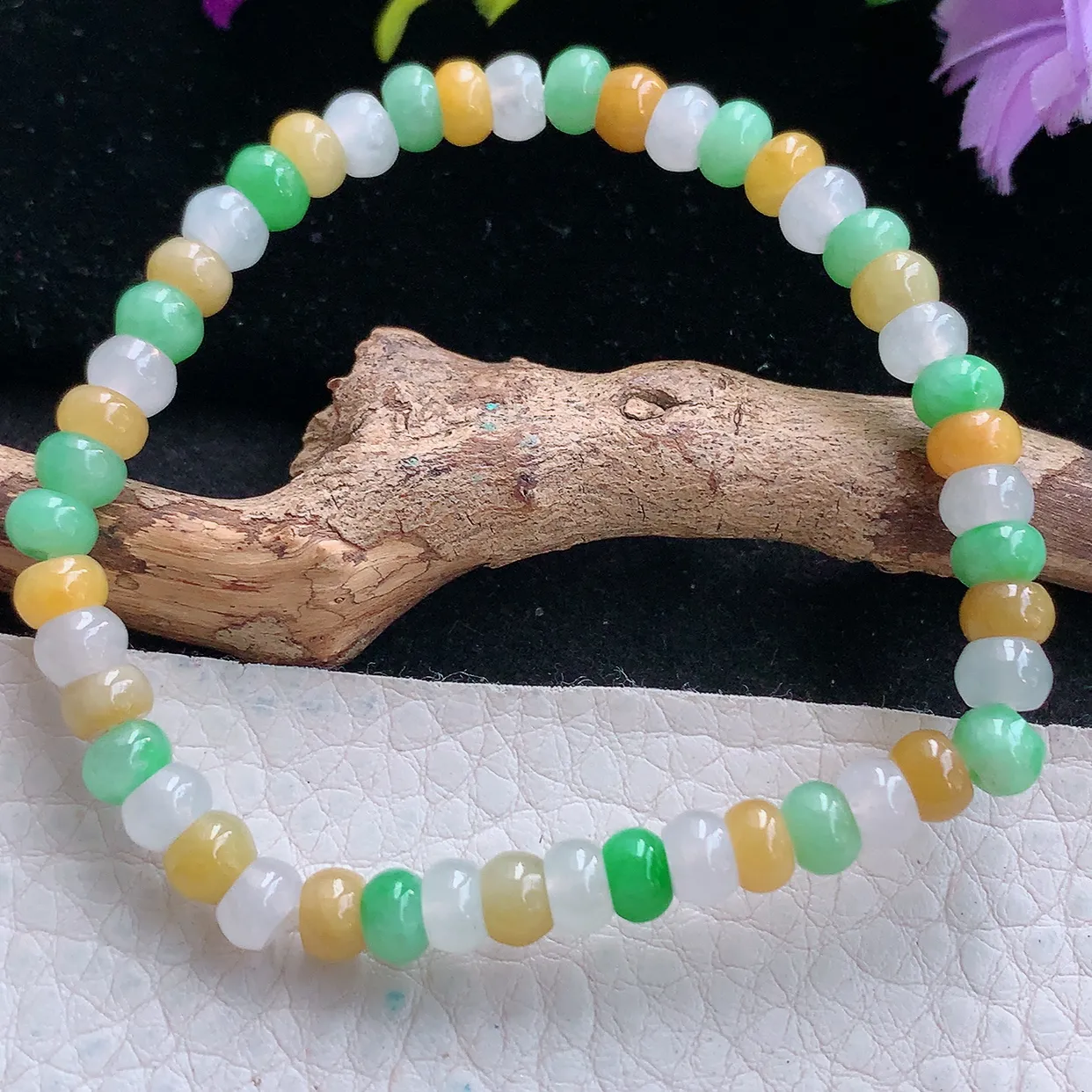 zen实拍5.6*3.8mm天然缅甸翡翠冰三彩手串 女款时尚简约珠串手链