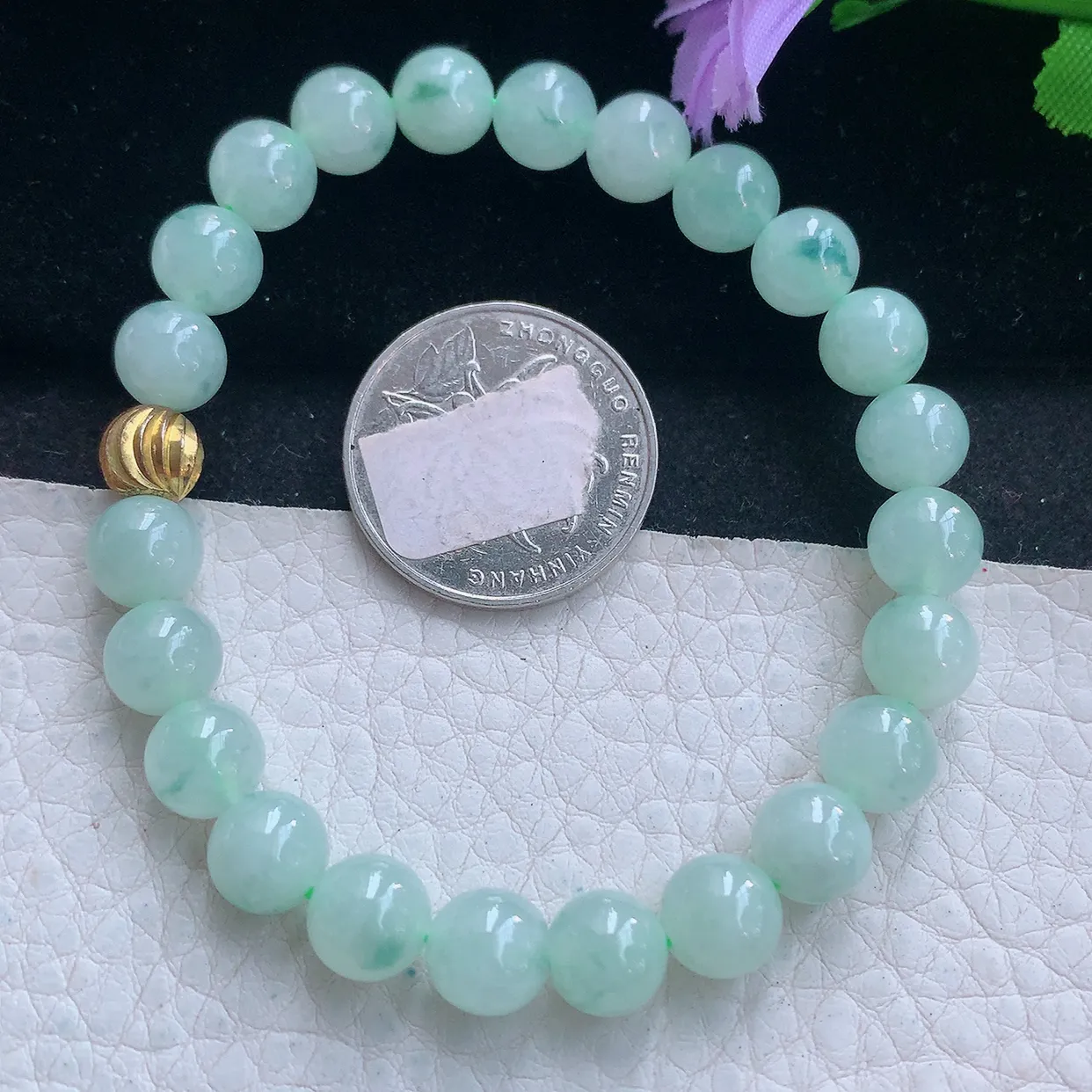 zz实拍8mm天然缅甸翡翠冰飘花圆珠手串 女款时尚简约珠串手链