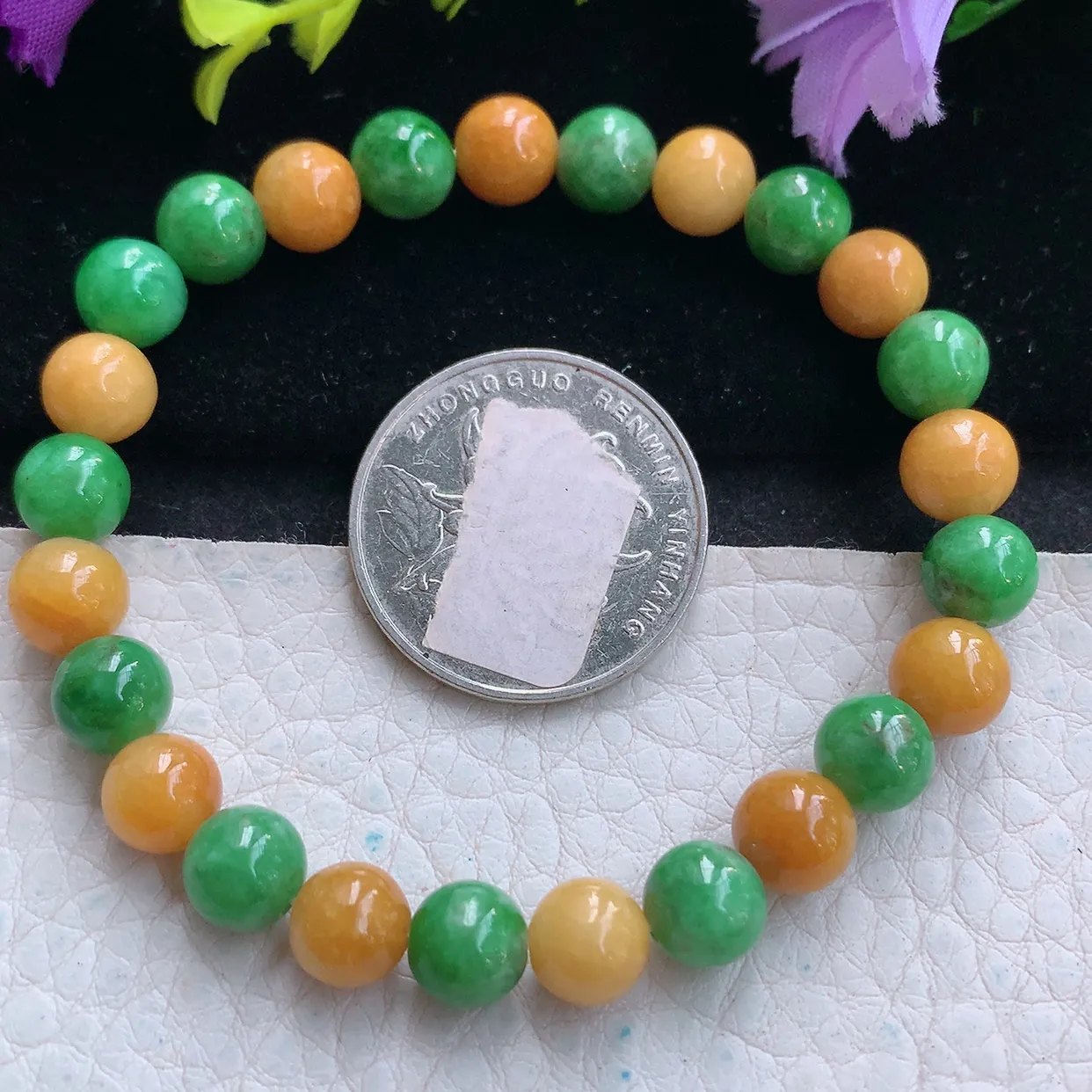 zen实拍7.6mm天然缅甸翡翠双彩圆珠手串 女款时尚简约珠串手链