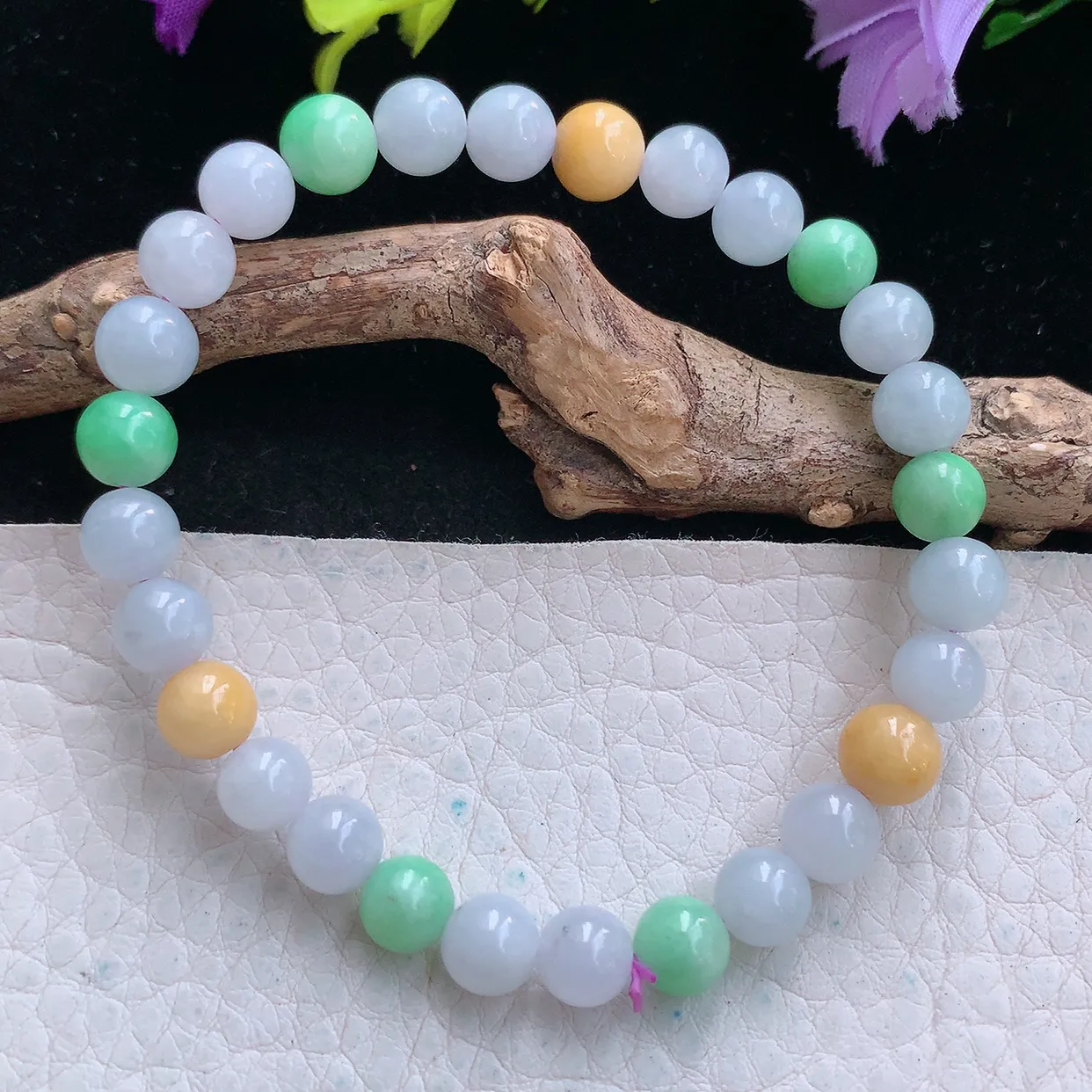 zen实拍7mm天然缅甸翡翠三彩圆珠手串 女款时尚简约珠串手链