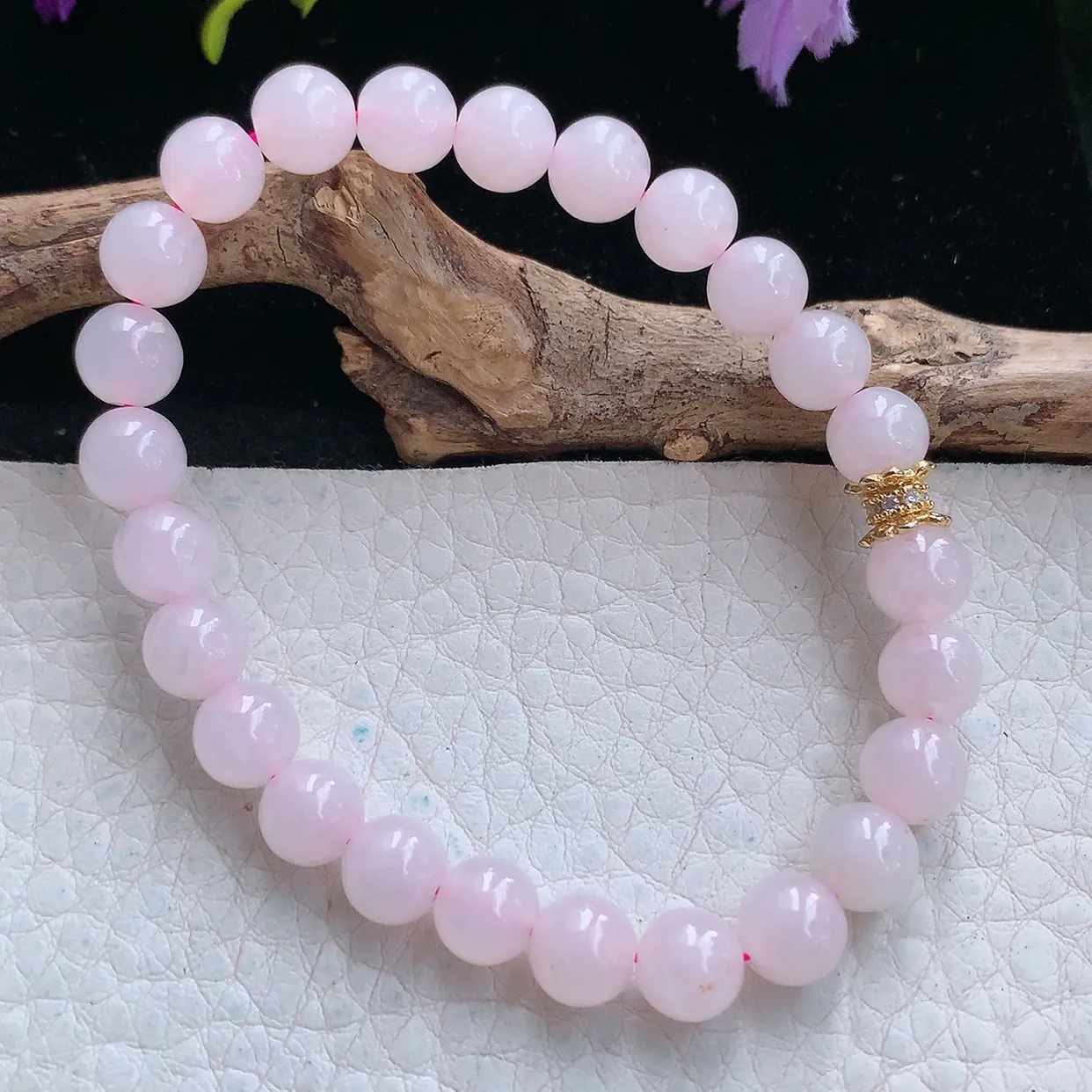 zen实拍7.2mm天然缅甸翡翠淡冰粉紫圆珠手串 女款时尚简约珠串手链