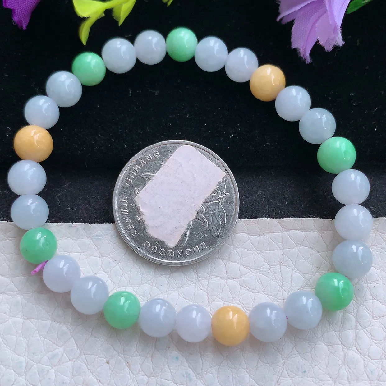 zen实拍7mm天然缅甸翡翠三彩圆珠手串 女款时尚简约珠串手链