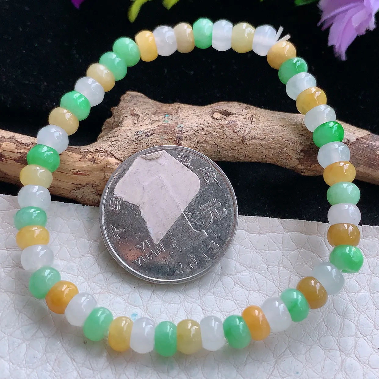 zen实拍5.6*3.8mm天然缅甸翡翠冰三彩手串 女款时尚简约珠串手链