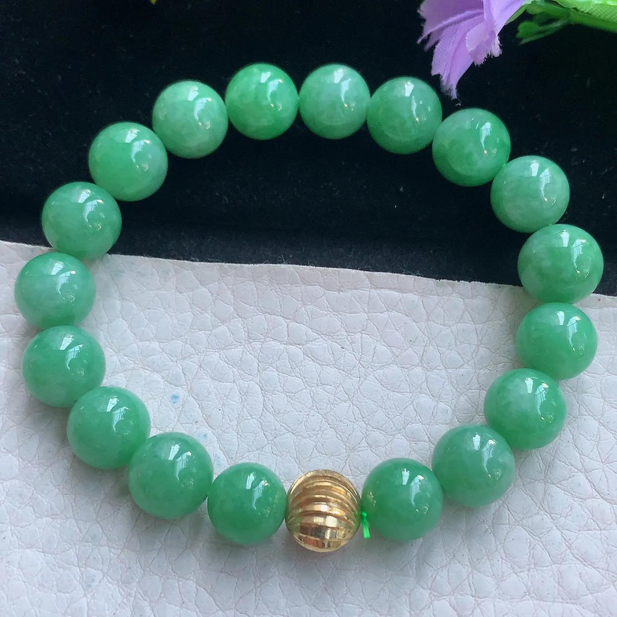 zz实拍10mm+天然缅甸翡翠满绿大圆珠手串 男女款时尚简约珠串手链