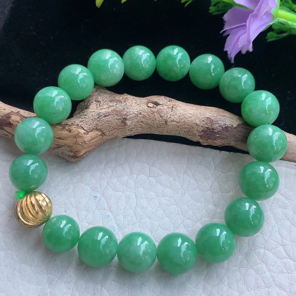zz实拍10mm+天然缅甸翡翠满绿大圆珠手串 男女款时尚简约珠串手链