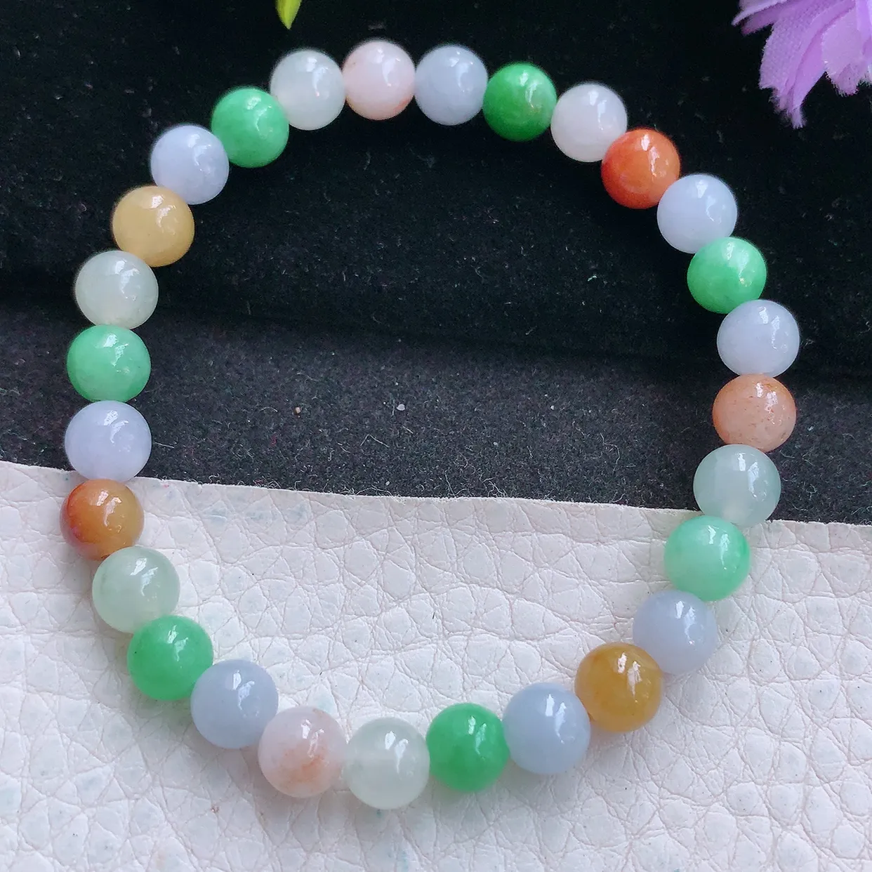 zen实拍6.8mm天然缅甸翡翠冰三彩圆珠手串 女款时尚简约珠串手链