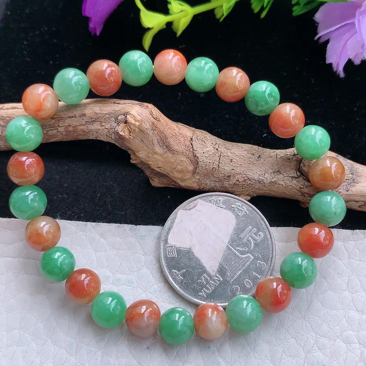 zen实拍7.2mm天然缅甸翡翠双彩圆珠手串 女款时尚简约珠串手链