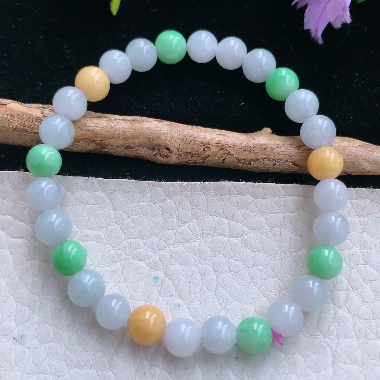 zen实拍7mm天然缅甸翡翠三彩圆珠手串 女款时尚简约珠串手链