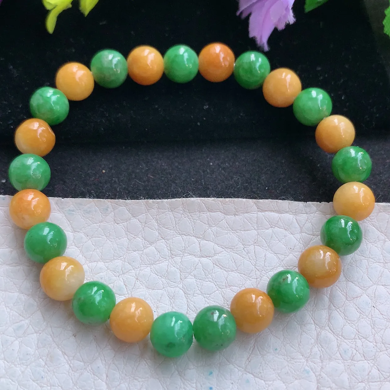 zen实拍7.6mm天然缅甸翡翠双彩圆珠手串 女款时尚简约珠串手链