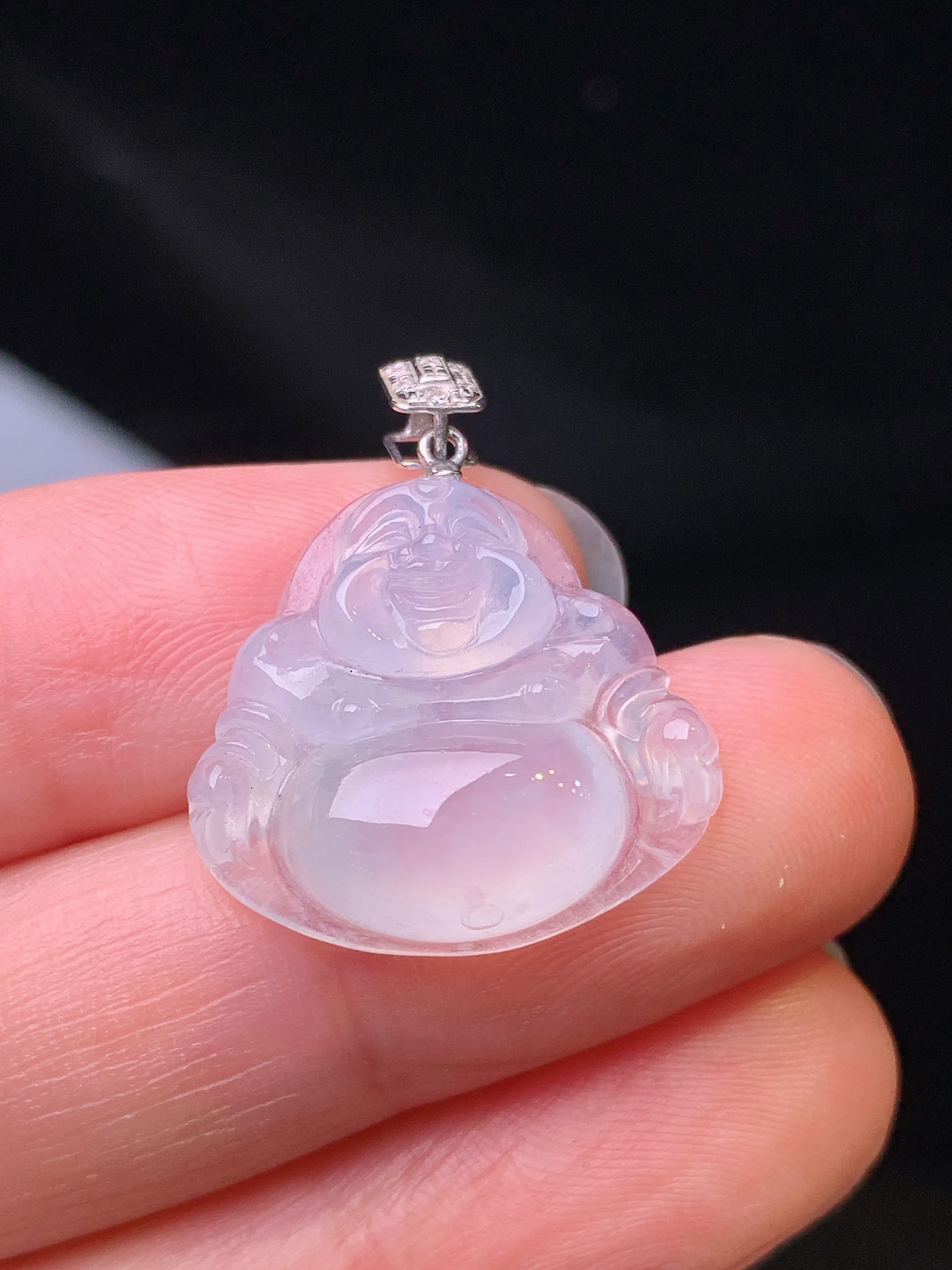 18k金钻镶嵌冰种佛公吊坠 玉质细腻 色泽艳丽清新 整体尺寸25*20*5.8