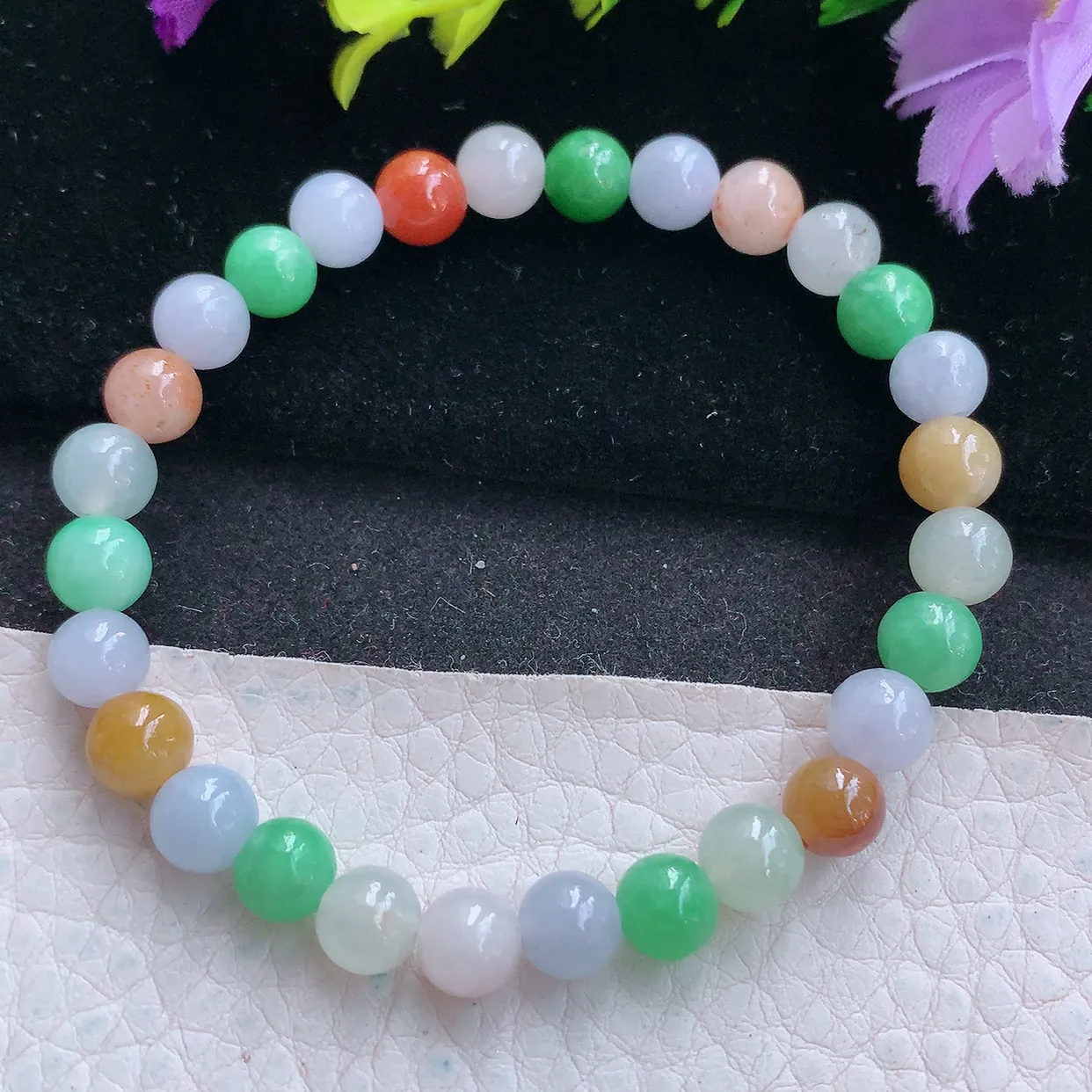 zen实拍6.8mm天然缅甸翡翠冰三彩圆珠手串 女款时尚简约珠串手链