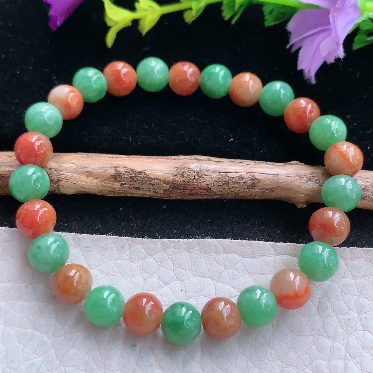 zen实拍7.2mm天然缅甸翡翠双彩圆珠手串 女款时尚简约珠串手链