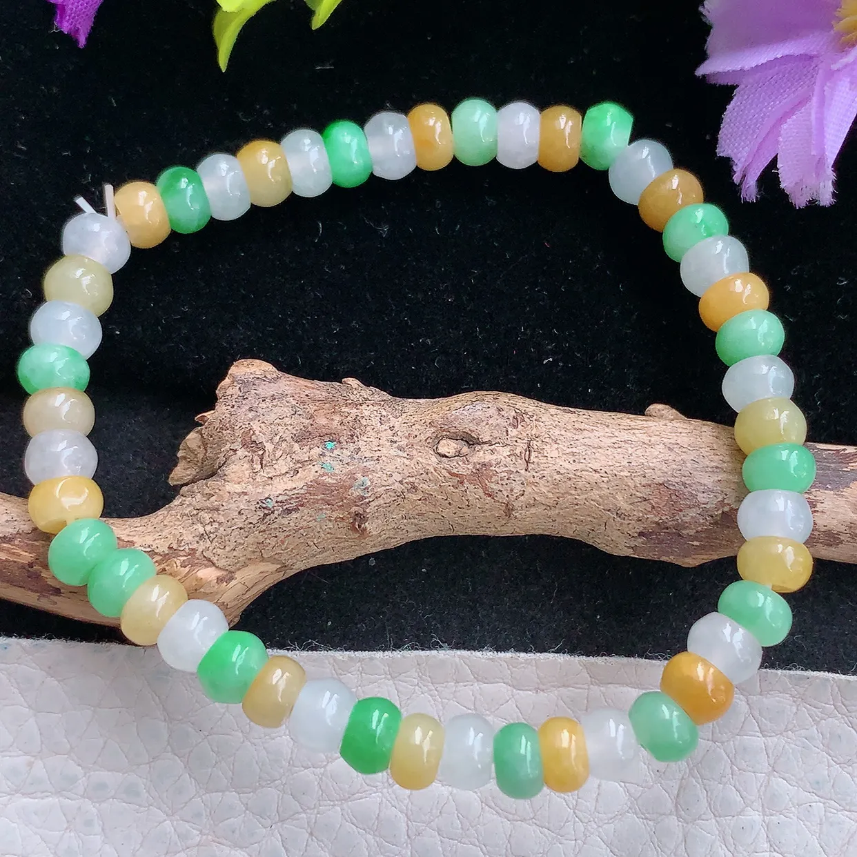 zen实拍5.6*3.8mm天然缅甸翡翠冰三彩手串 女款时尚简约珠串手链