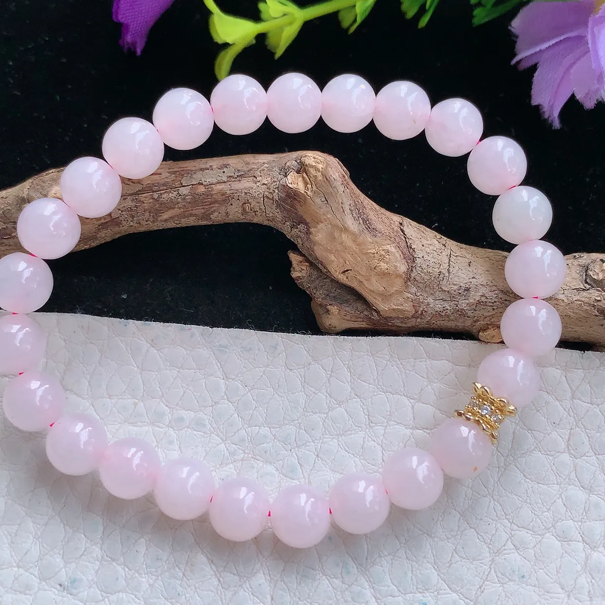 zen实拍7.2mm天然缅甸翡翠淡冰粉紫圆珠手串 女款时尚简约珠串手链