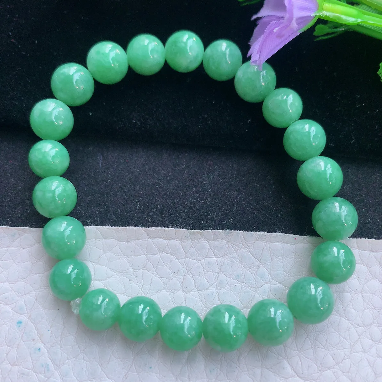 zz实拍8mm天然缅甸翡翠满绿圆珠手串 女款时尚简约珠串手链