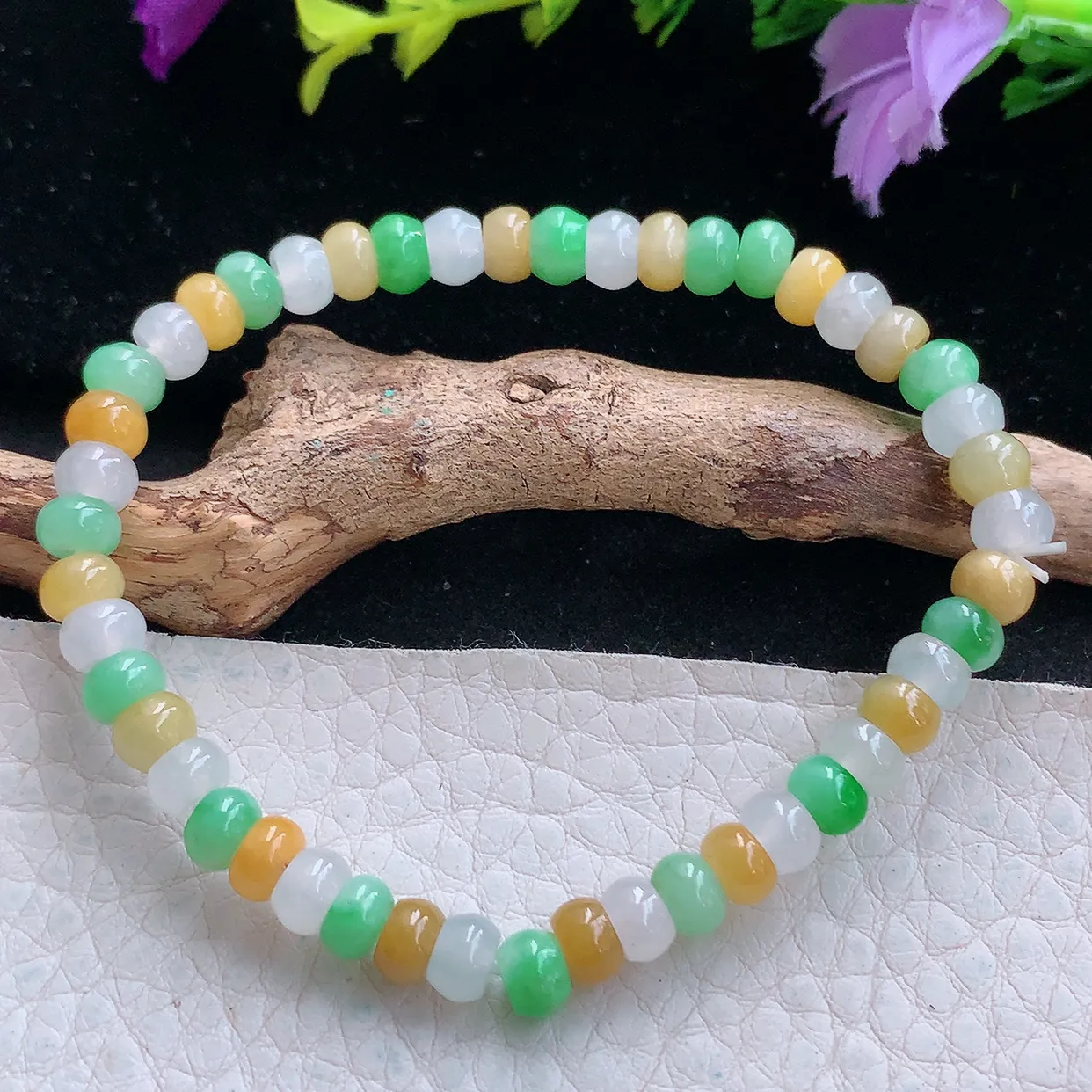 zen实拍5.6*3.8mm天然缅甸翡翠冰三彩手串 女款时尚简约珠串手链